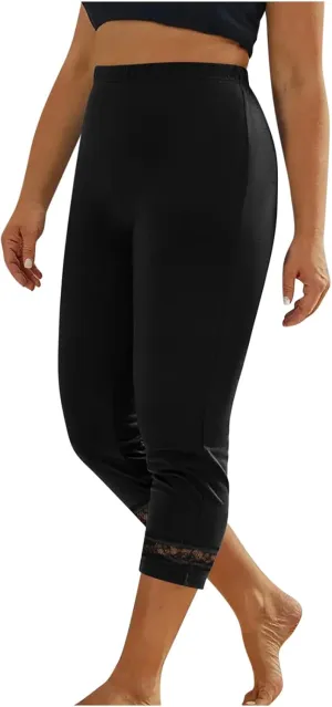 Women's Capri Pants 2025 Fashion High Waist Slim Yoga Pants Casual Elastic Waist Solid Lace Summer Capris Trousers