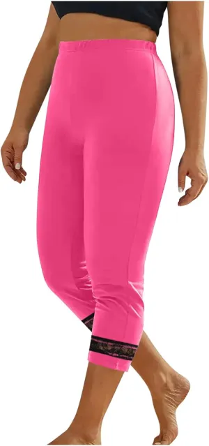 Women's Capri Pants 2025 Fashion High Waist Slim Yoga Pants Casual Elastic Waist Solid Lace Summer Capris Trousers