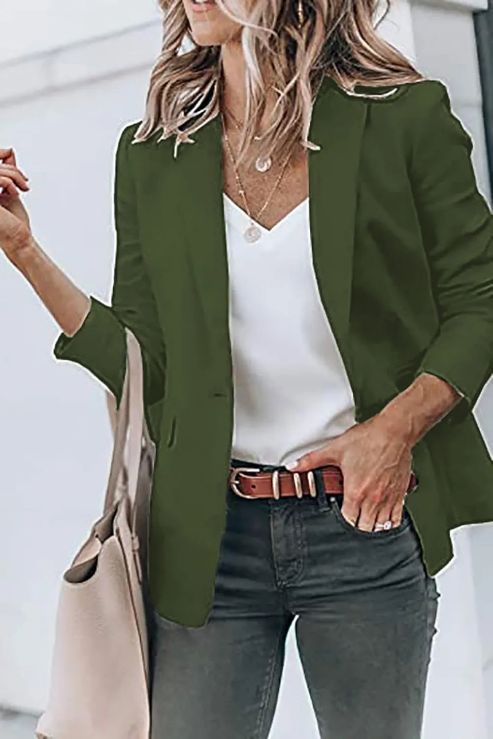 Women's Casual Blazers Open Front Long Sleeve Lightweight Office Work Suit Jacket Ladies Elegant Solid Color Blazer