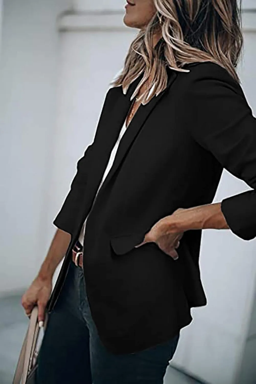 Women's Casual Blazers Open Front Long Sleeve Lightweight Office Work Suit Jacket Ladies Elegant Solid Color Blazer