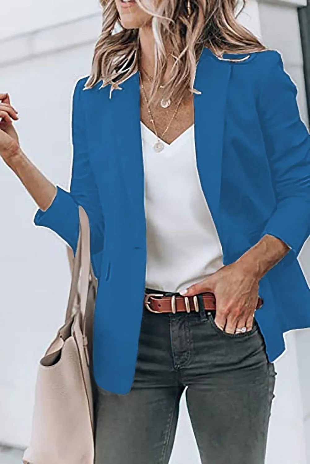 Women's Casual Blazers Open Front Long Sleeve Lightweight Office Work Suit Jacket Ladies Elegant Solid Color Blazer