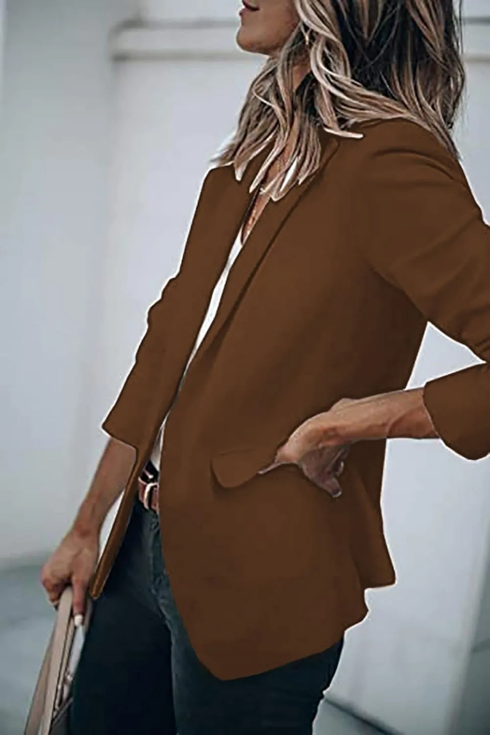 Women's Casual Blazers Open Front Long Sleeve Lightweight Office Work Suit Jacket Ladies Elegant Solid Color Blazer