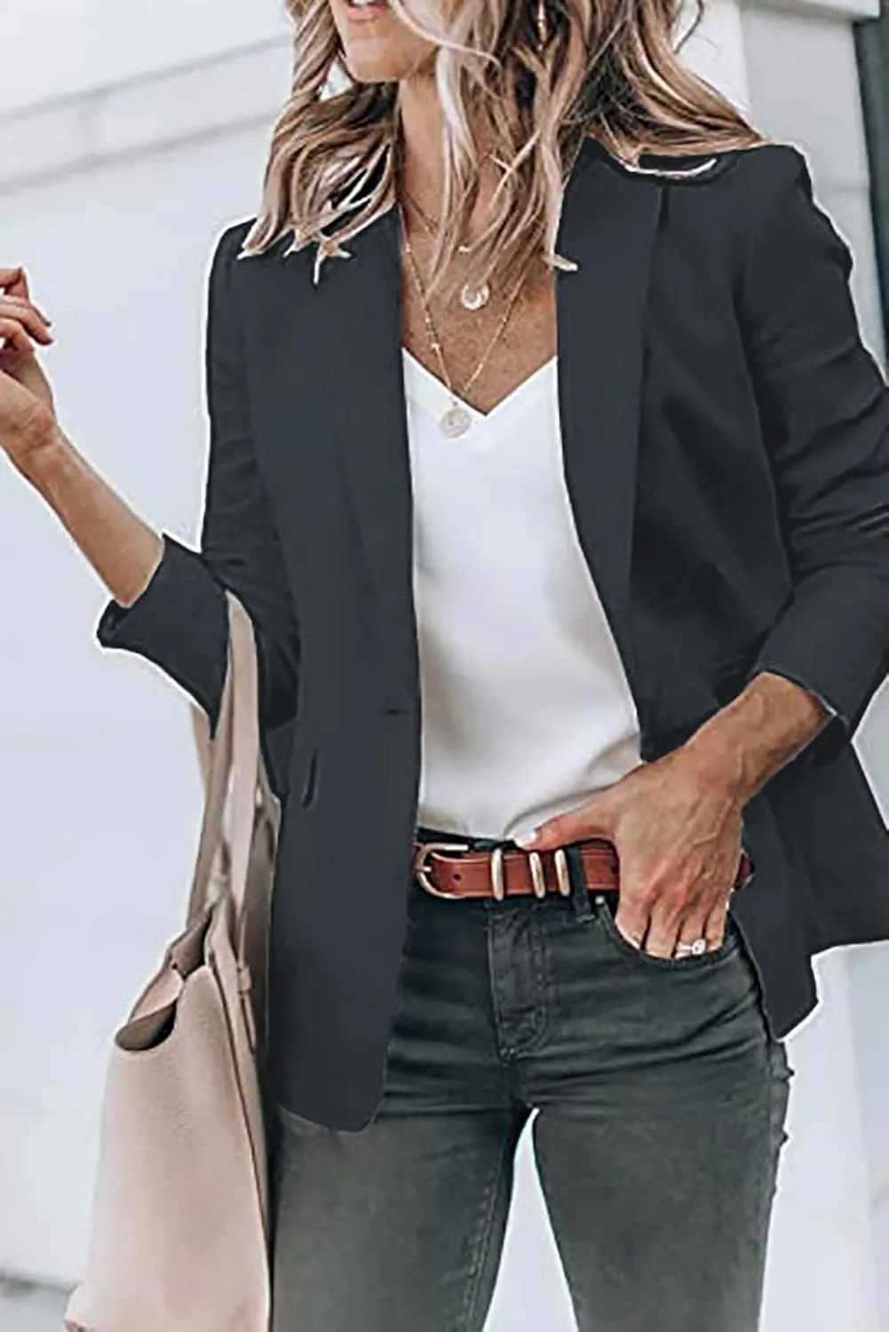 Women's Casual Blazers Open Front Long Sleeve Lightweight Office Work Suit Jacket Ladies Elegant Solid Color Blazer