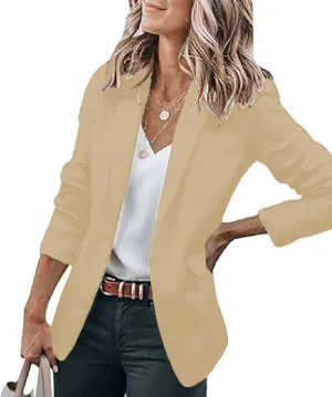Women's Casual Blazers Open Front Long Sleeve Lightweight Office Work Suit Jacket Ladies Elegant Solid Color Blazer