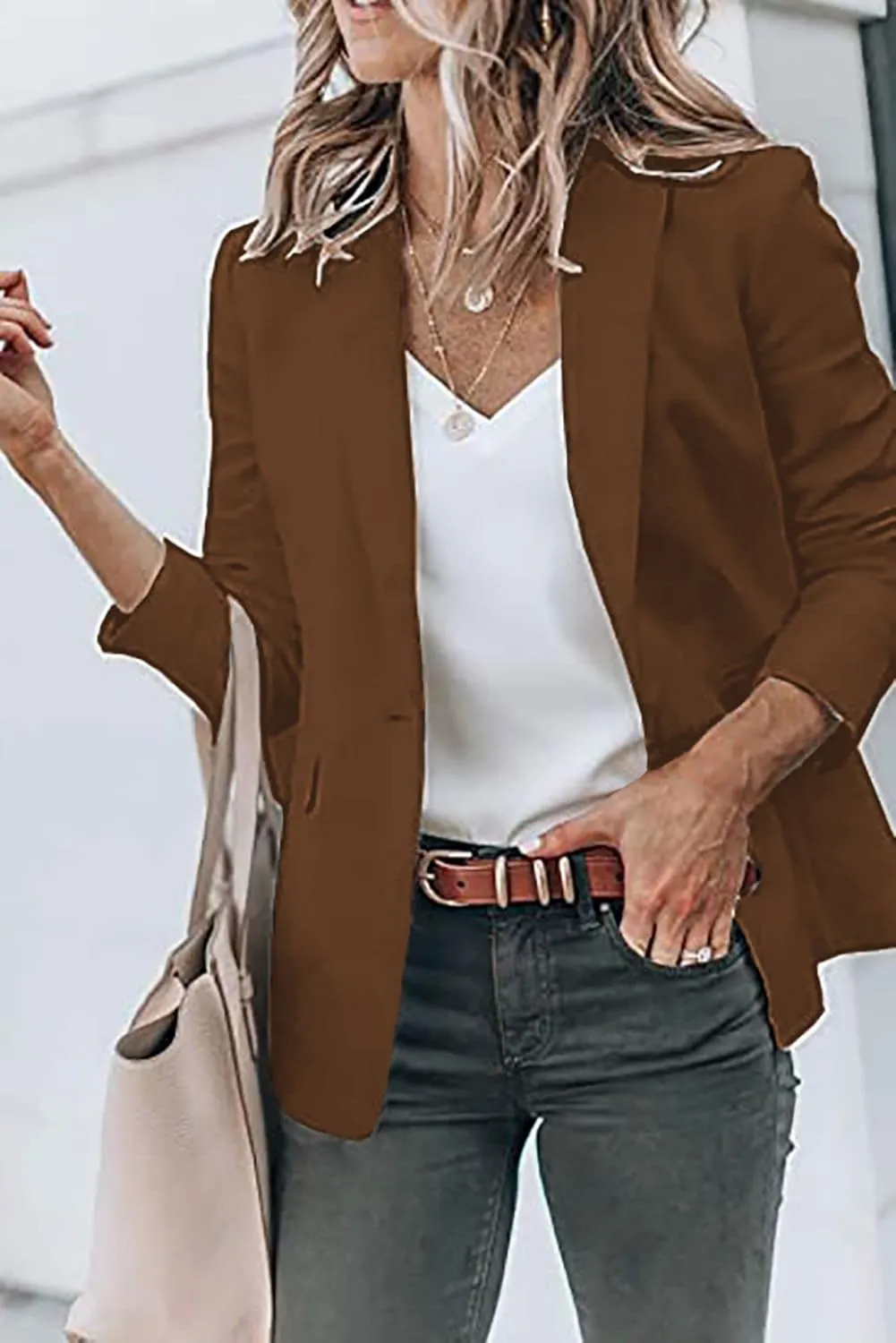 Women's Casual Blazers Open Front Long Sleeve Lightweight Office Work Suit Jacket Ladies Elegant Solid Color Blazer