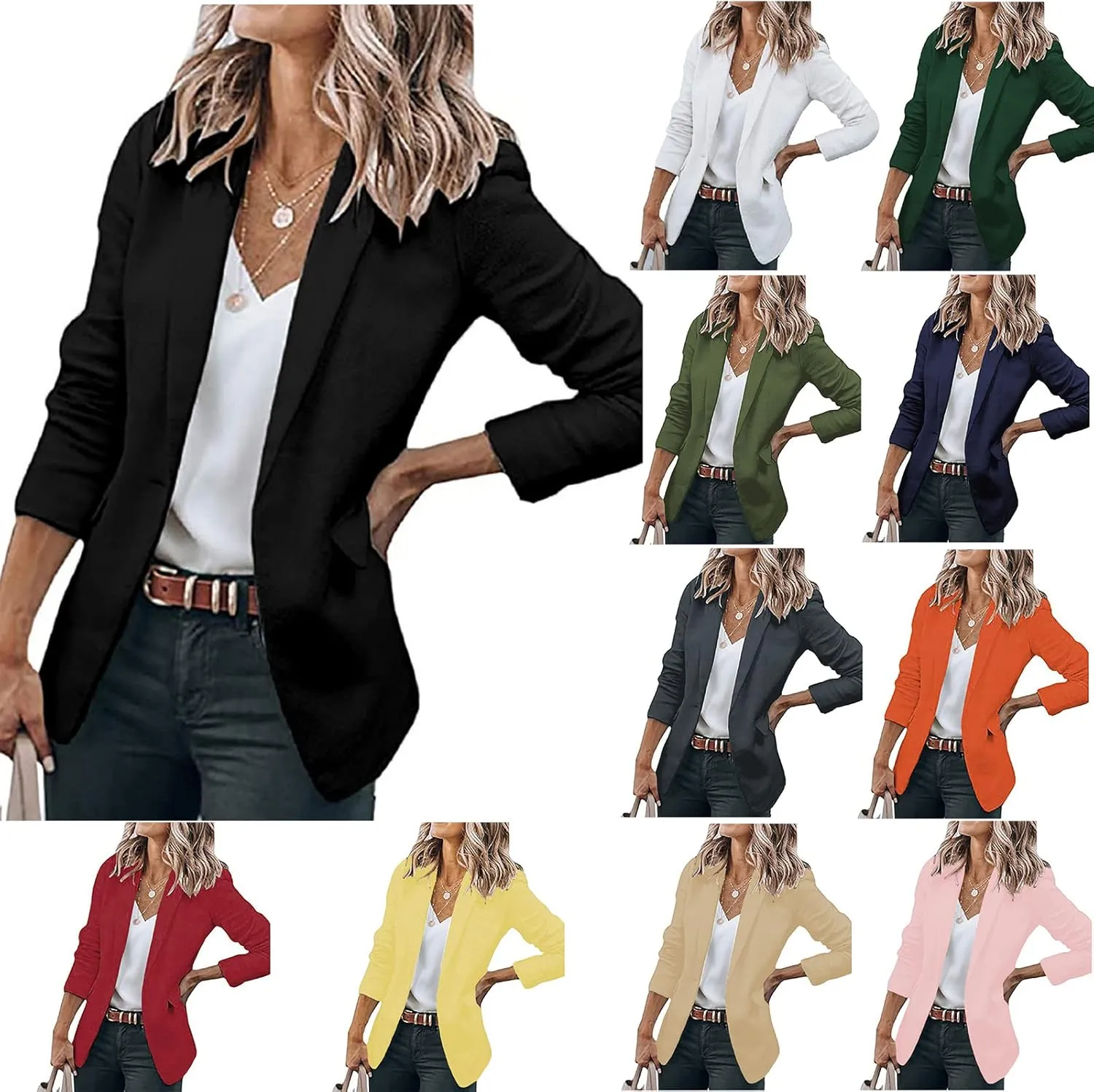 Women's Casual Blazers Open Front Long Sleeve Lightweight Office Work Suit Jacket Ladies Elegant Solid Color Blazer
