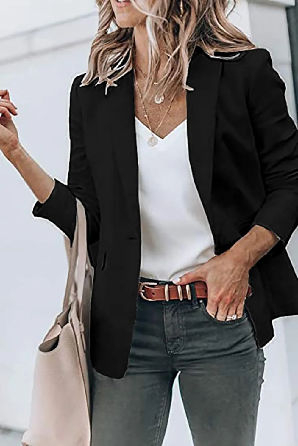 Women's Casual Blazers Open Front Long Sleeve Lightweight Office Work Suit Jacket Ladies Elegant Solid Color Blazer