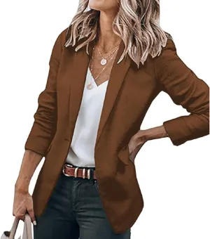 Women's Casual Blazers Open Front Long Sleeve Lightweight Office Work Suit Jacket Ladies Elegant Solid Color Blazer