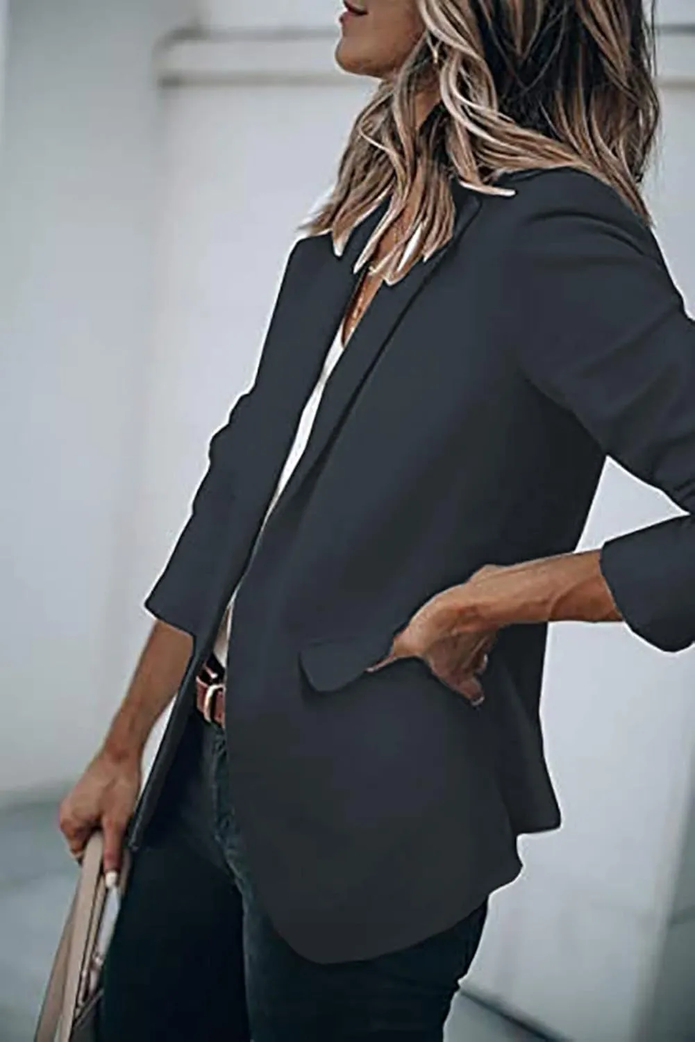 Women's Casual Blazers Open Front Long Sleeve Lightweight Office Work Suit Jacket Ladies Elegant Solid Color Blazer