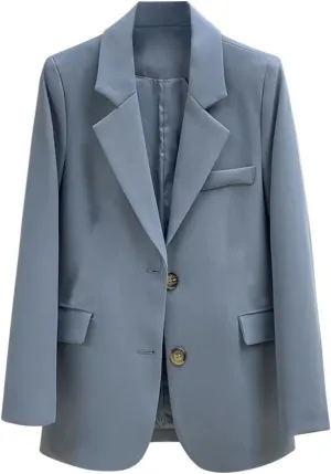 Womens Casual Blazers Pockets Long Sleeve Open Front Work Office Jackets Notch Lapel Button Blazer Suit for Business