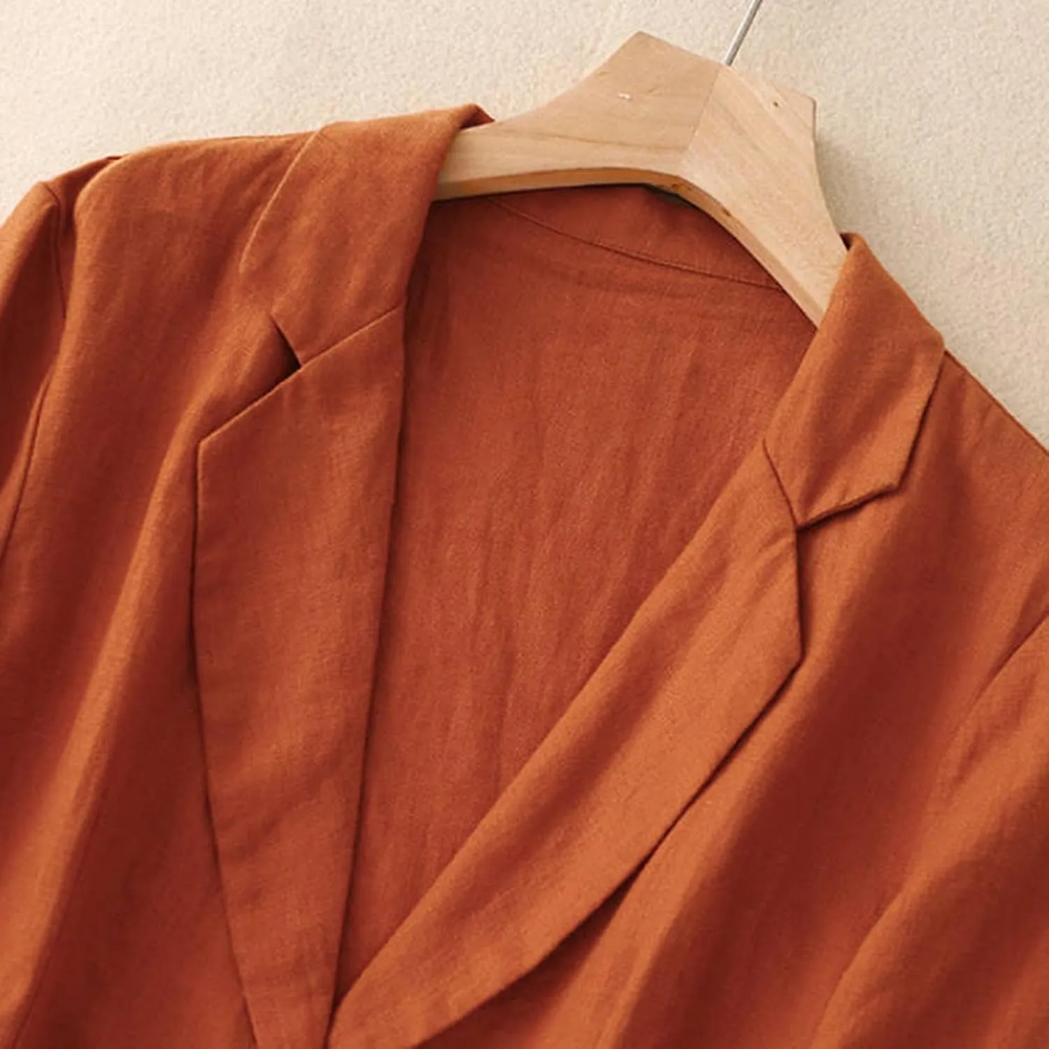 Womens Casual Button Down Linen Blazer Jackets Lapel Long Sleeve Suit Blazer Vintage Lightweight Unlined Suit Jacket