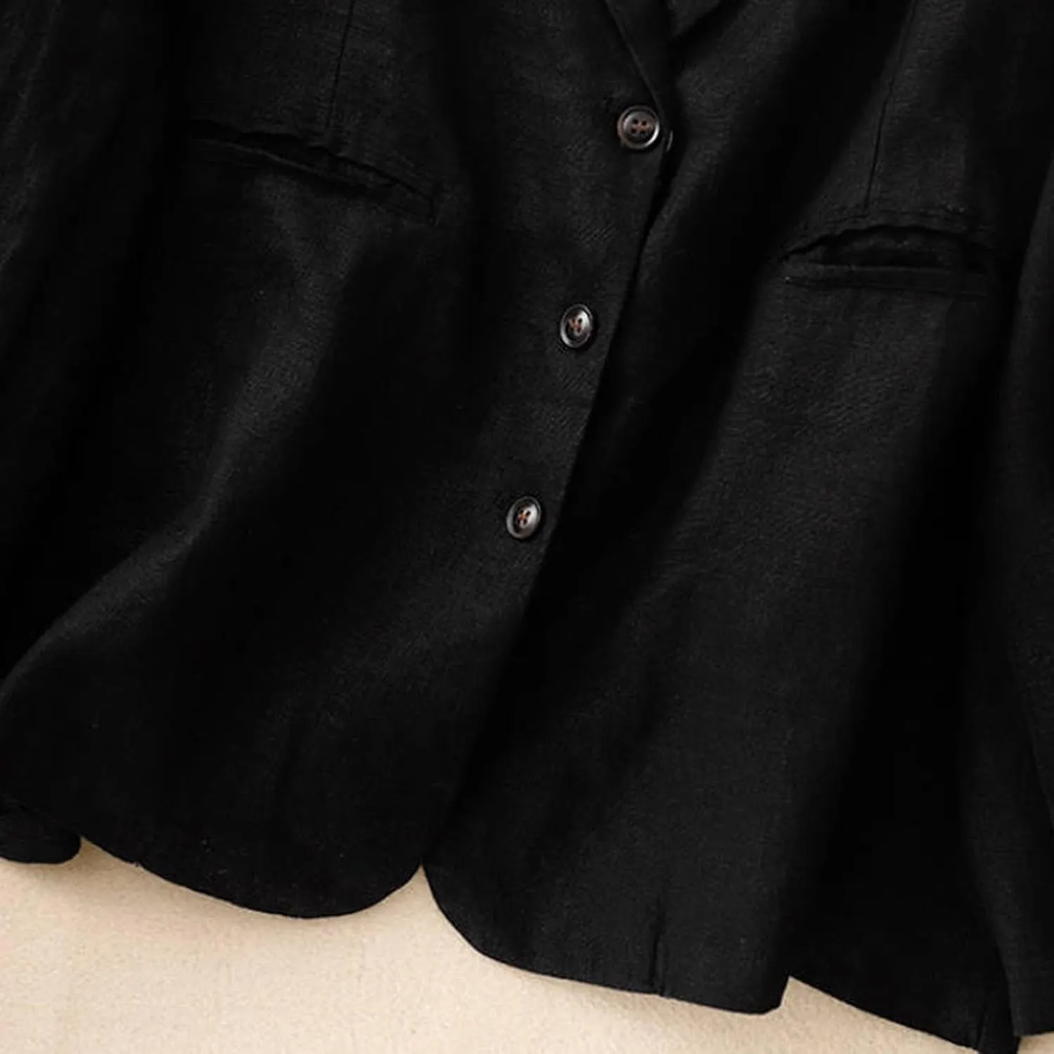 Womens Casual Button Down Linen Blazer Jackets Lapel Long Sleeve Suit Blazer Vintage Lightweight Unlined Suit Jacket