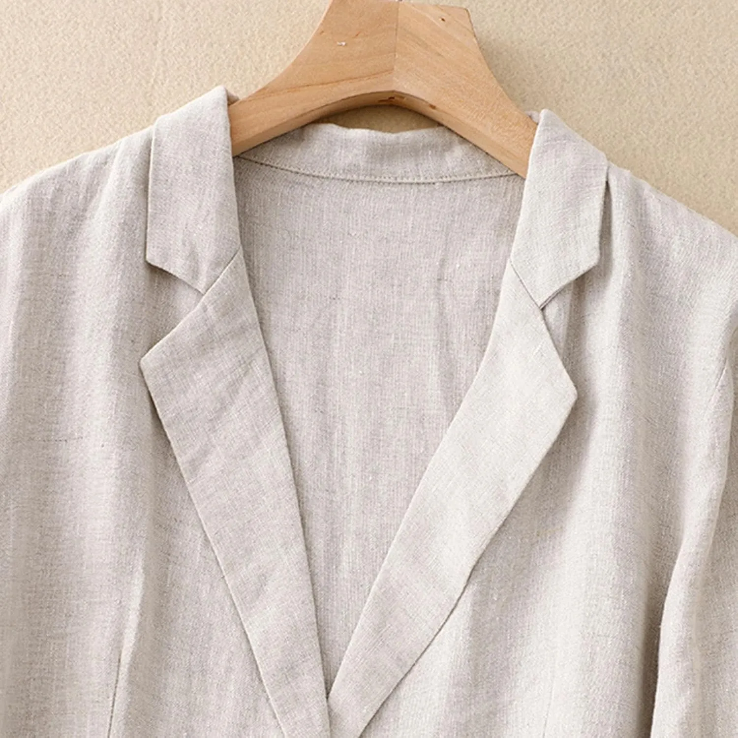 Womens Casual Button Down Linen Blazer Jackets Lapel Long Sleeve Suit Blazer Vintage Lightweight Unlined Suit Jacket