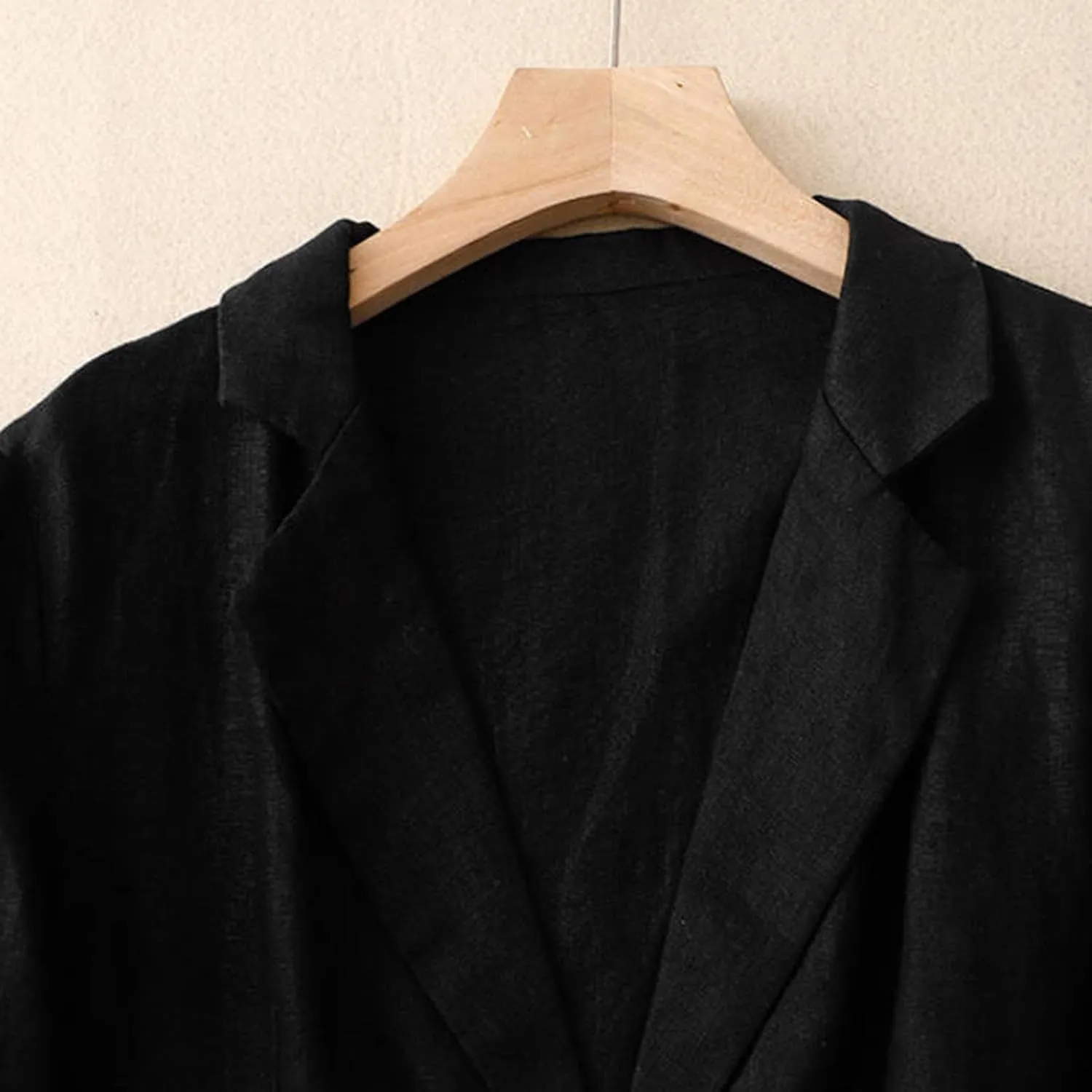 Womens Casual Button Down Linen Blazer Jackets Lapel Long Sleeve Suit Blazer Vintage Lightweight Unlined Suit Jacket