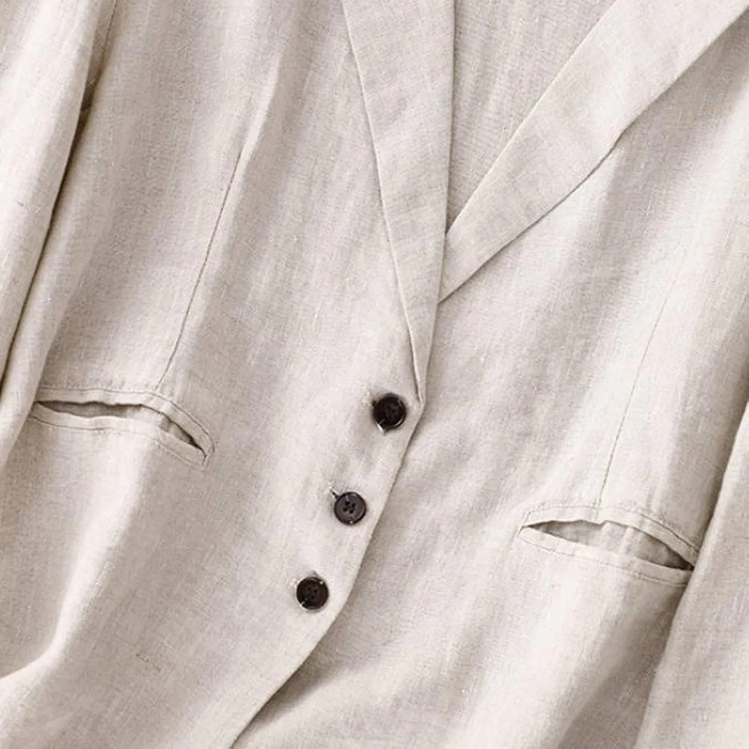 Womens Casual Button Down Linen Blazer Jackets Lapel Long Sleeve Suit Blazer Vintage Lightweight Unlined Suit Jacket
