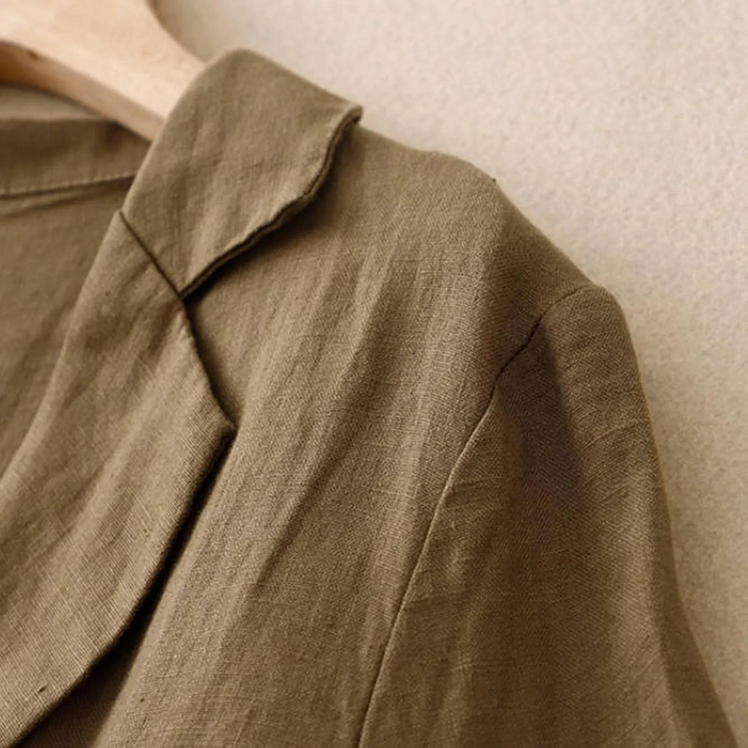 Womens Casual Button Down Linen Blazer Jackets Lapel Long Sleeve Suit Blazer Vintage Lightweight Unlined Suit Jacket