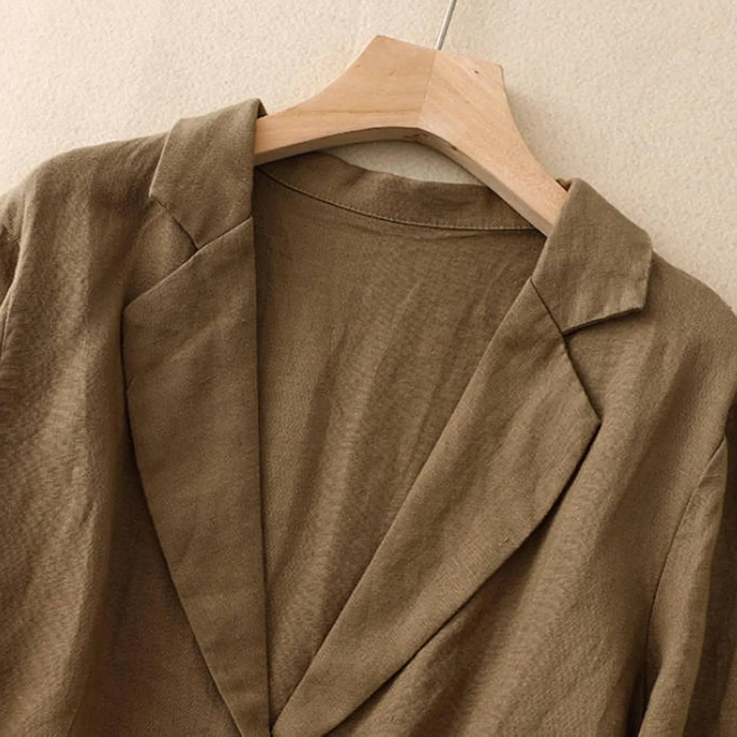 Womens Casual Button Down Linen Blazer Jackets Lapel Long Sleeve Suit Blazer Vintage Lightweight Unlined Suit Jacket