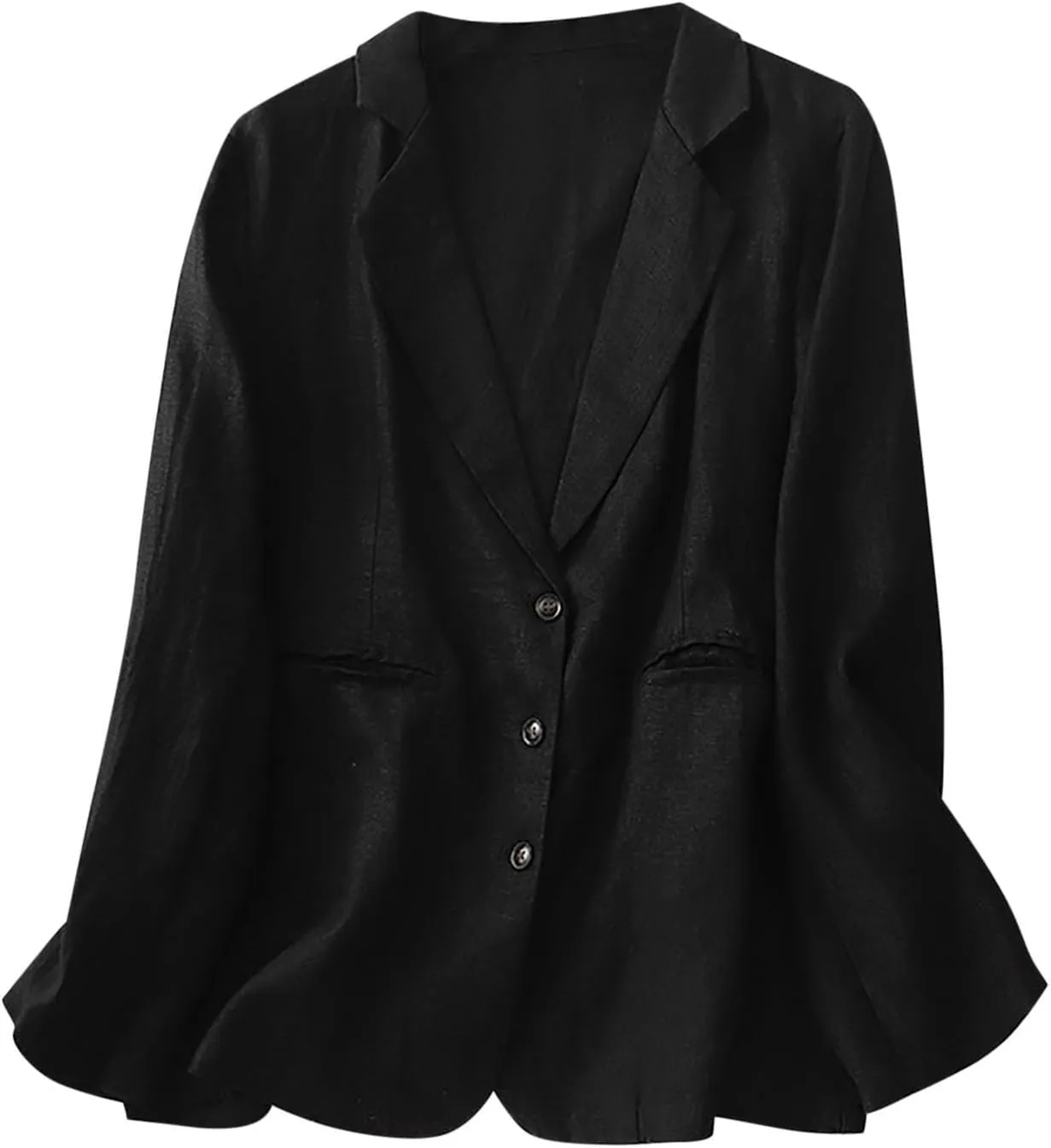 Womens Casual Button Down Linen Blazer Jackets Lapel Long Sleeve Suit Blazer Vintage Lightweight Unlined Suit Jacket