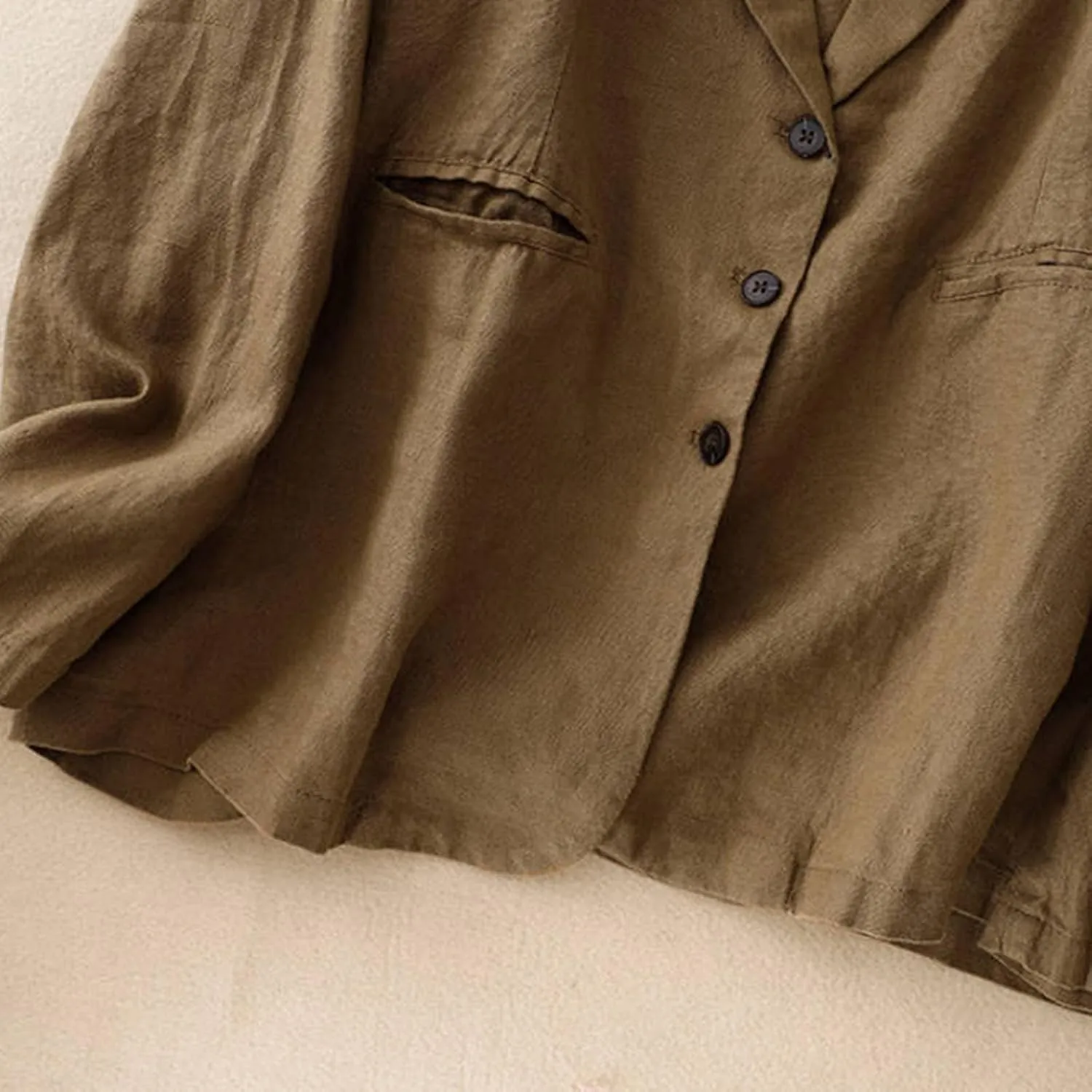 Womens Casual Button Down Linen Blazer Jackets Lapel Long Sleeve Suit Blazer Vintage Lightweight Unlined Suit Jacket