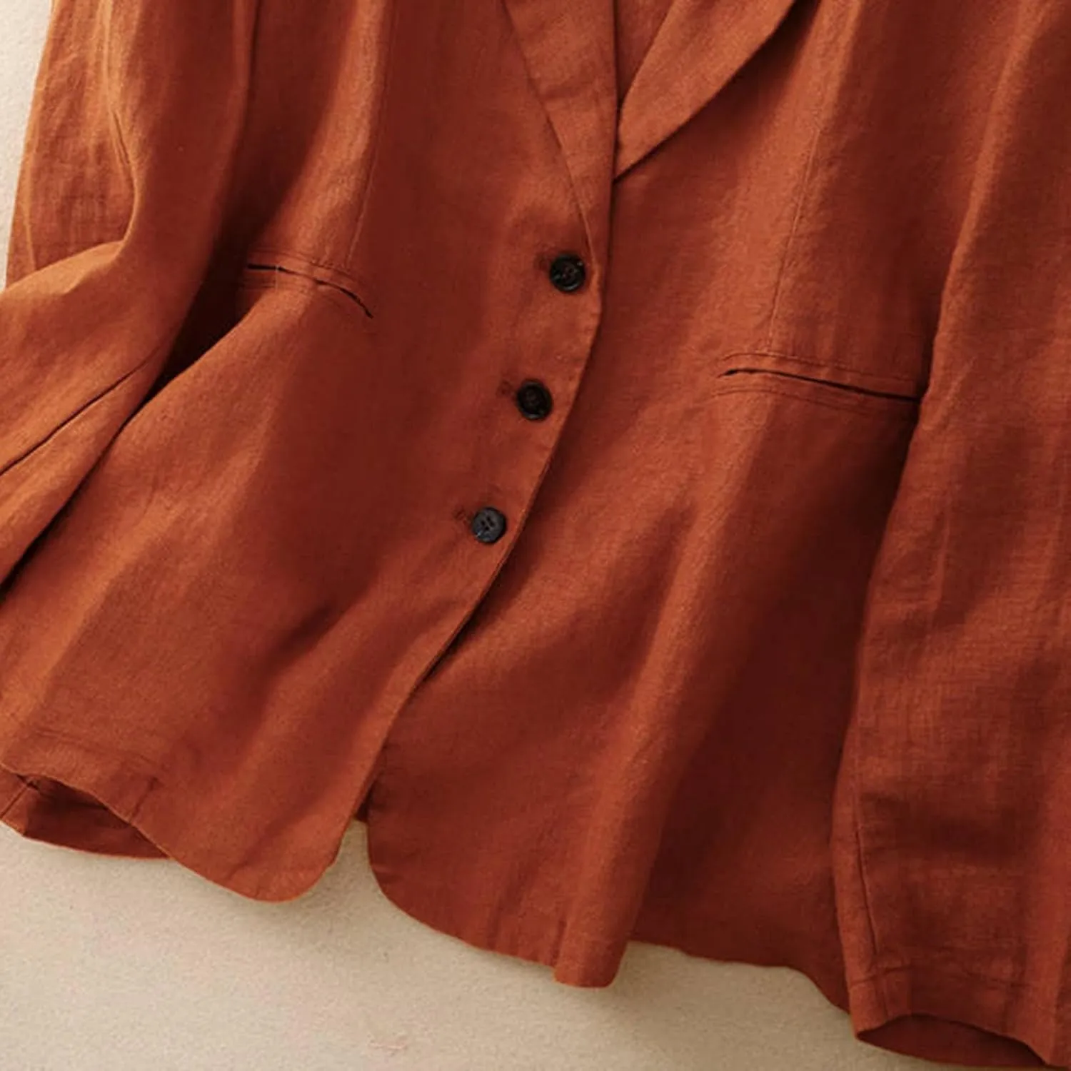 Womens Casual Button Down Linen Blazer Jackets Lapel Long Sleeve Suit Blazer Vintage Lightweight Unlined Suit Jacket