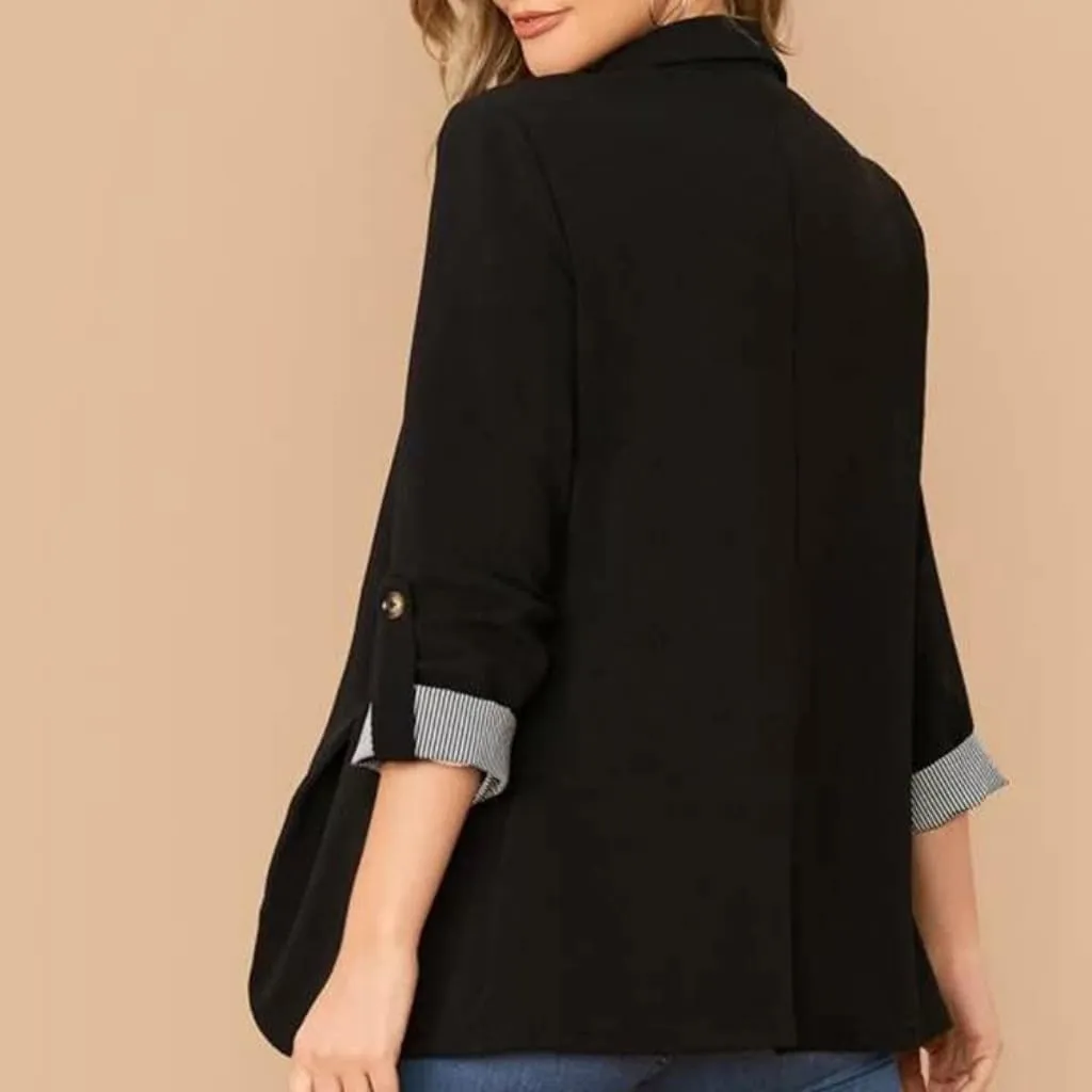 Womens Casual Comfy Blazers 3/4 Sleeve Lapel Button Slim Fit Work Office Blazer Jacket Open Front Lightweight Lounge Suit