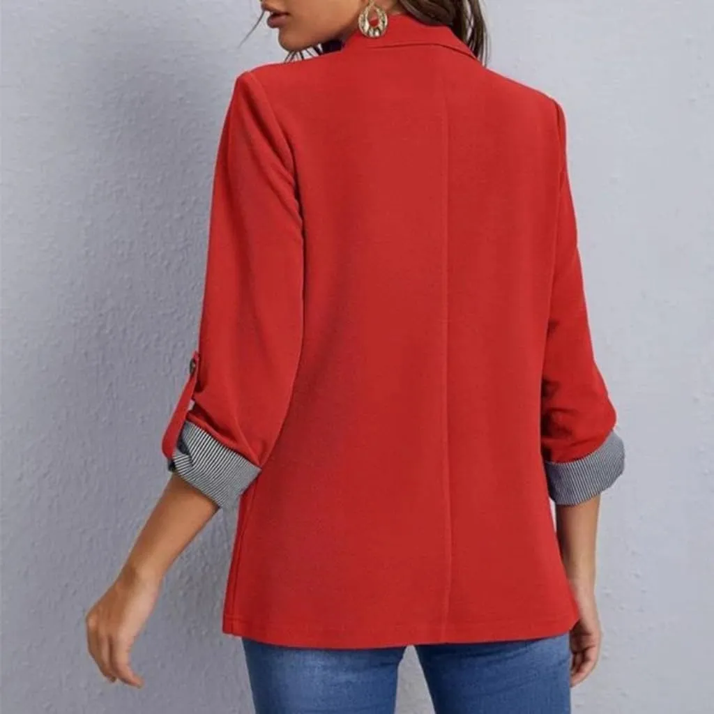 Womens Casual Comfy Blazers 3/4 Sleeve Lapel Button Slim Fit Work Office Blazer Jacket Open Front Lightweight Lounge Suit