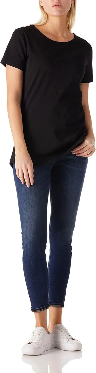 Women's Cotton Fitted Long Length T Shirts Short Sleeve Basic Comfy Tunic Tee Tops