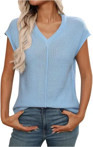 Womens Cotton Pullover Tops 2025 Summer Trendy Knit Cap Sleeve Sweater Vests Casual Loose Fit Lightweight Blouse