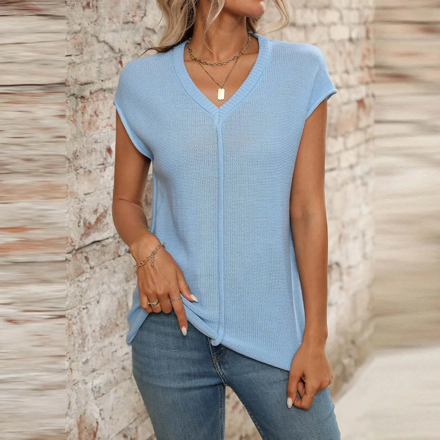 Womens Cotton Pullover Tops 2025 Summer Trendy Knit Cap Sleeve Sweater Vests Casual Loose Fit Lightweight Blouse