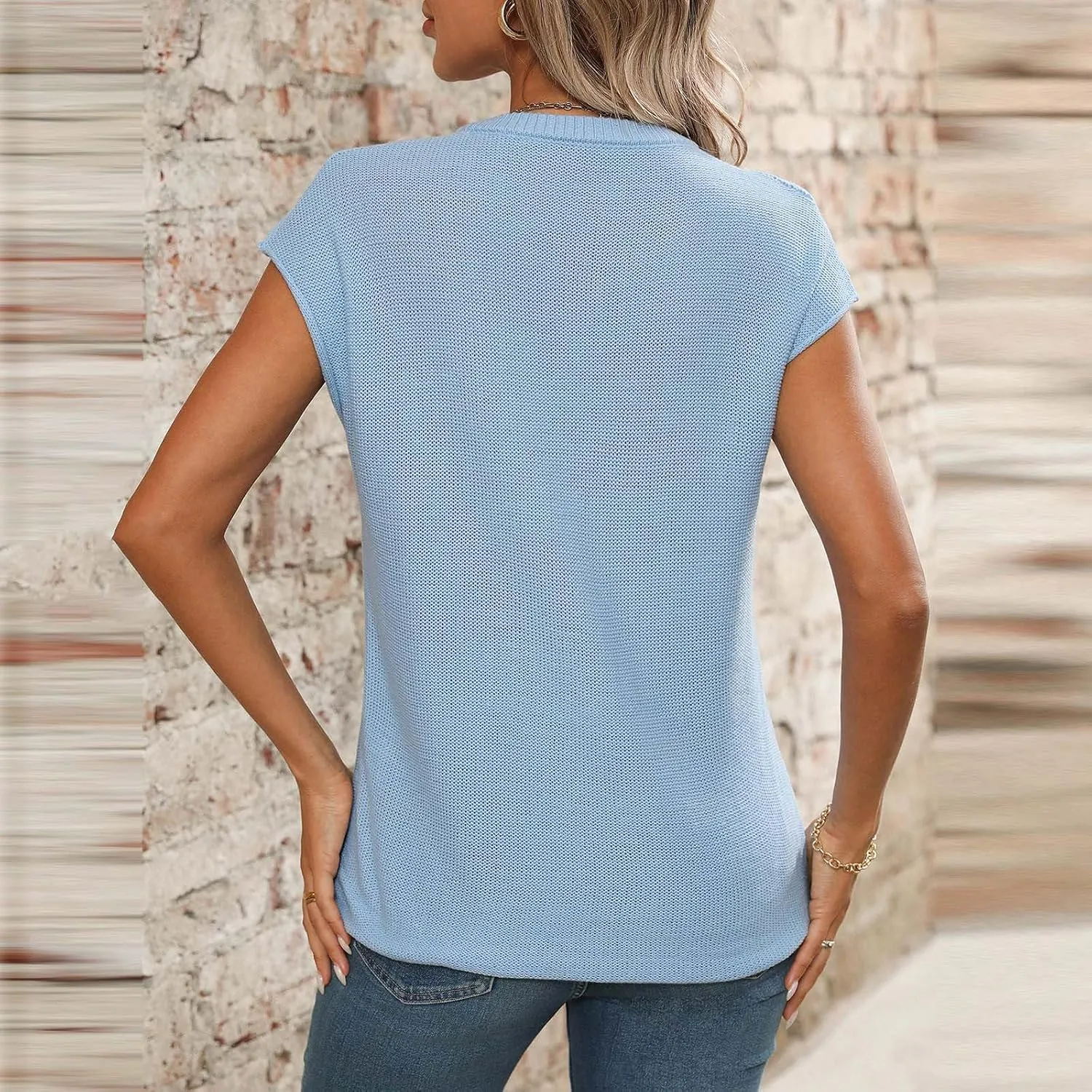 Womens Cotton Pullover Tops 2025 Summer Trendy Knit Cap Sleeve Sweater Vests Casual Loose Fit Lightweight Blouse
