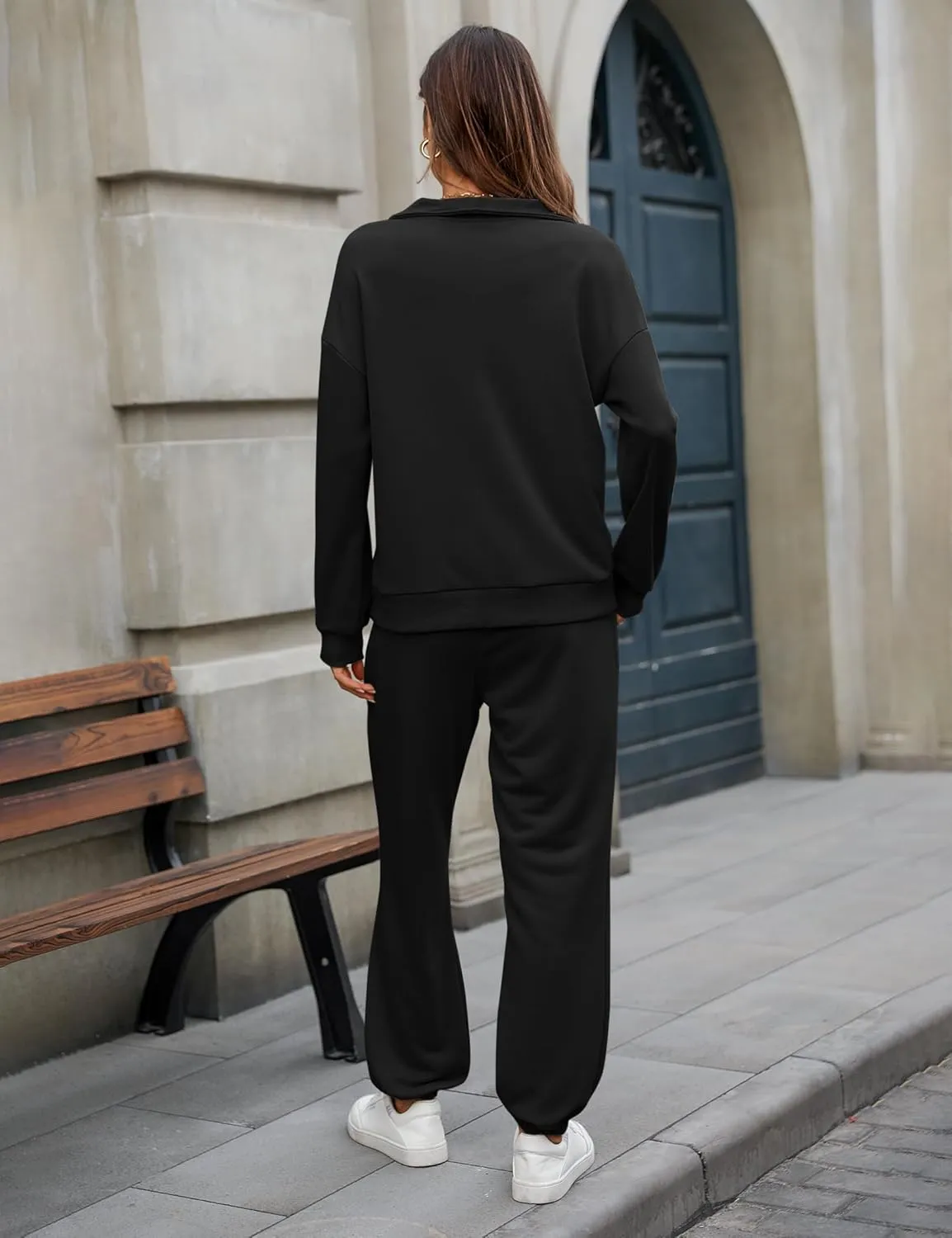 Women's Cozy 2 Piece Outfits Lounge Sets Long Sleeve Half Zip Sweatshirt Tops Jogger Sweatpants Sweats Track Suits Set