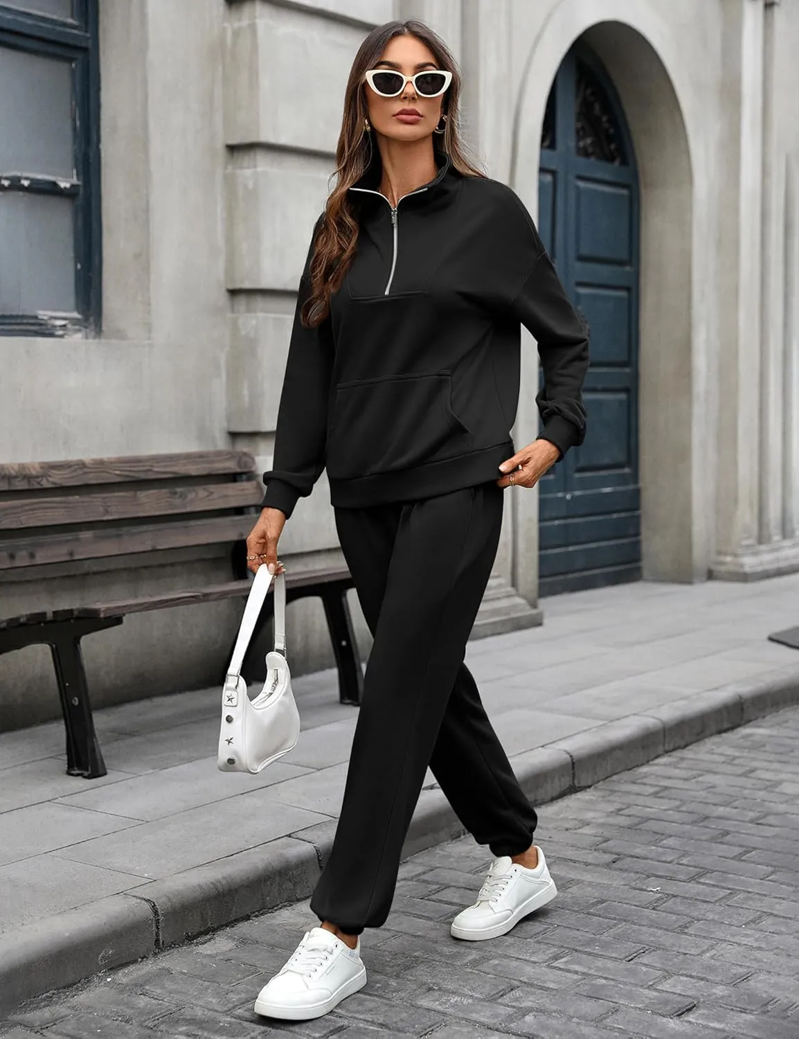 Women's Cozy 2 Piece Outfits Lounge Sets Long Sleeve Half Zip Sweatshirt Tops Jogger Sweatpants Sweats Track Suits Set