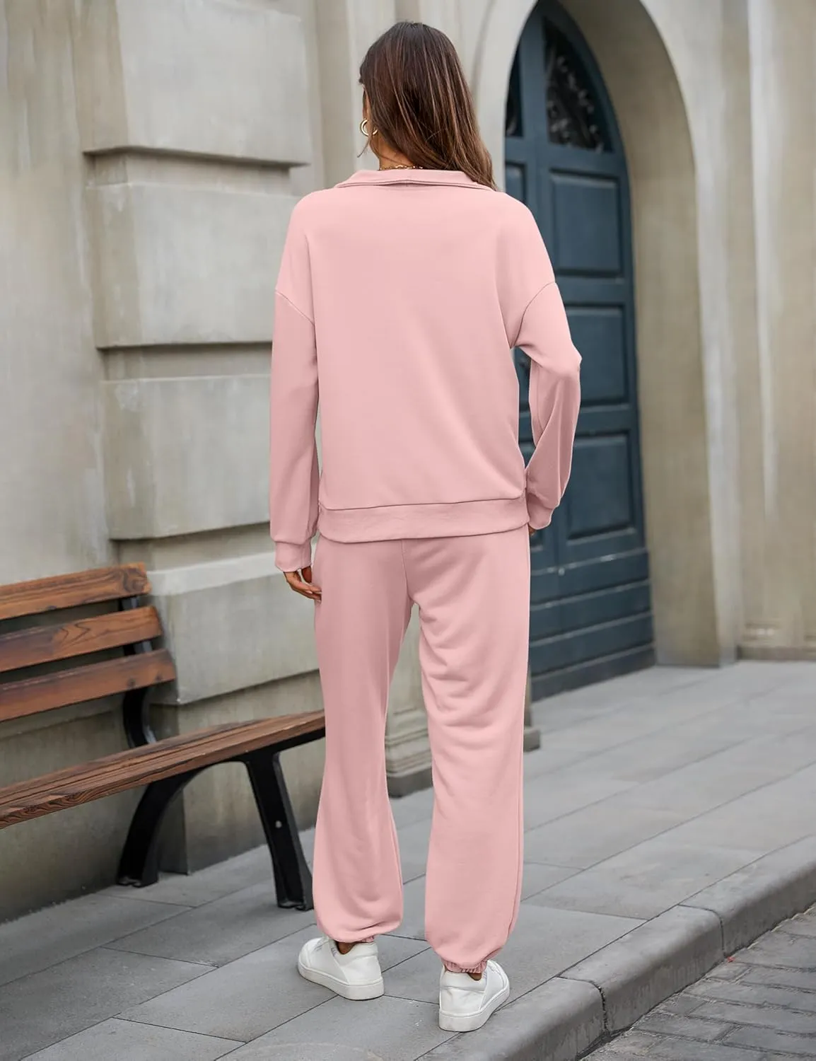 Women's Cozy 2 Piece Outfits Lounge Sets Long Sleeve Half Zip Sweatshirt Tops Jogger Sweatpants Sweats Track Suits Set