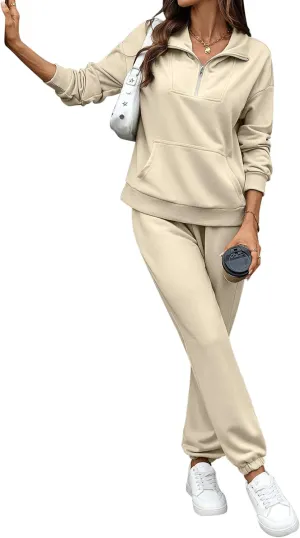 Women's Cozy 2 Piece Outfits Lounge Sets Long Sleeve Half Zip Sweatshirt Tops Jogger Sweatpants Sweats Track Suits Set