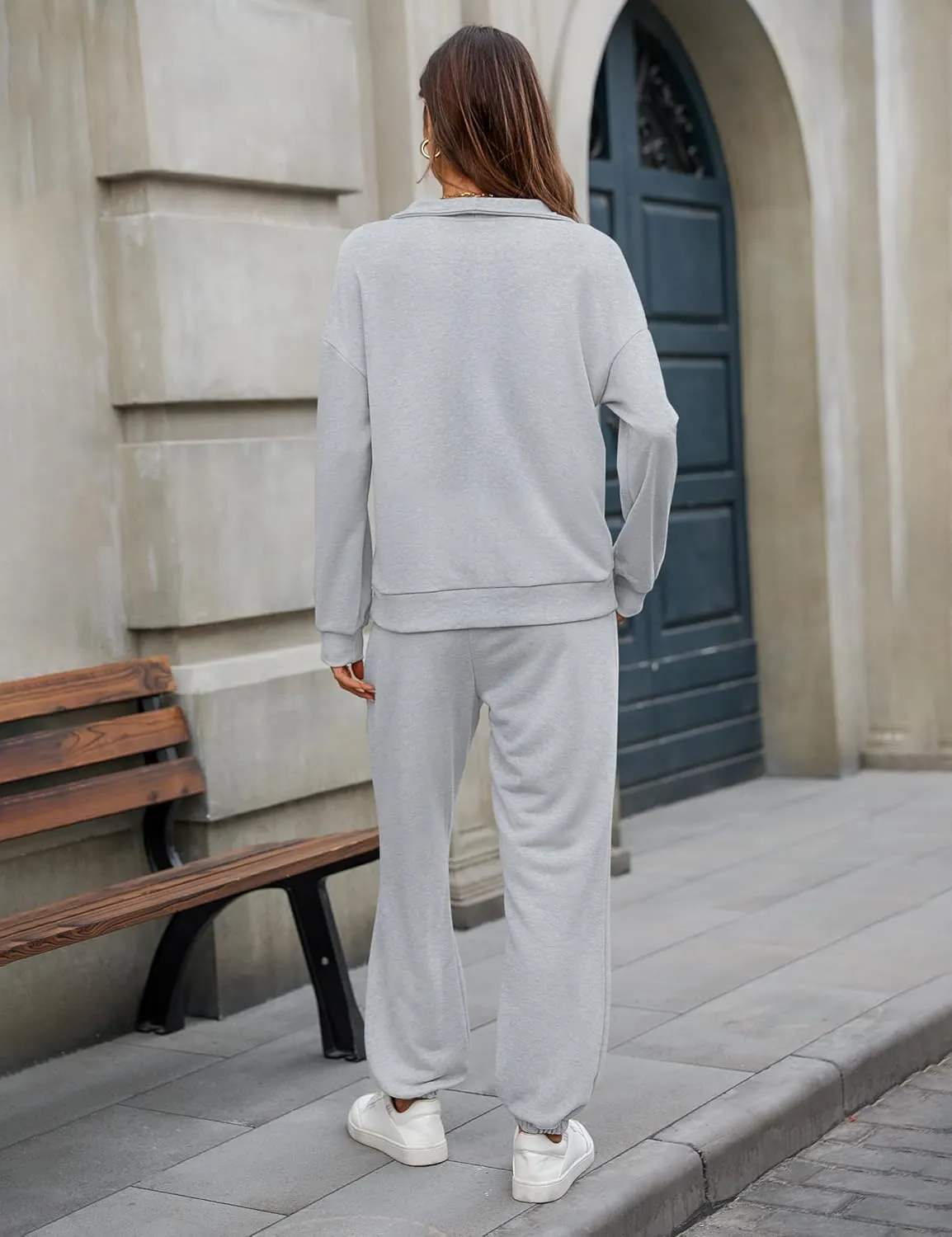 Women's Cozy 2 Piece Outfits Lounge Sets Long Sleeve Half Zip Sweatshirt Tops Jogger Sweatpants Sweats Track Suits Set