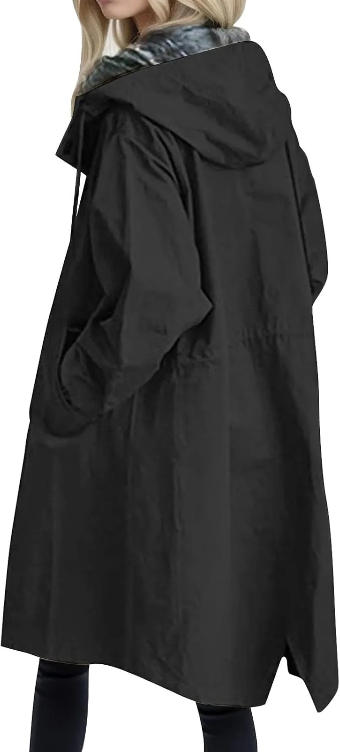 Women's Double Breasted Long Trench Coat Windproof Classic Lapel Slim Overcoat with Belt
