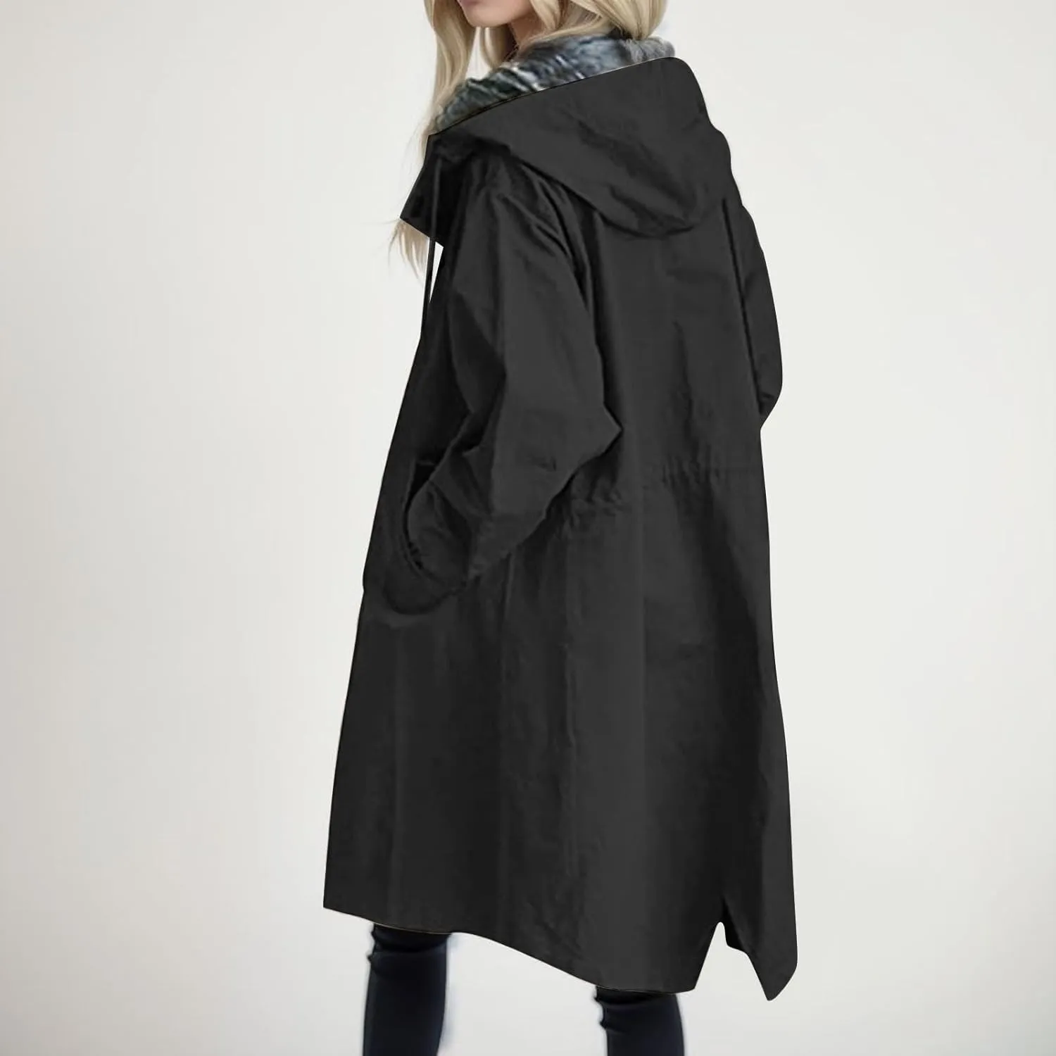 Women's Double Breasted Long Trench Coat Windproof Classic Lapel Slim Overcoat with Belt