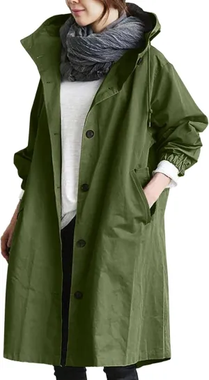 Women's Double Breasted Long Trench Coat Windproof Classic Lapel Slim Overcoat with Belt