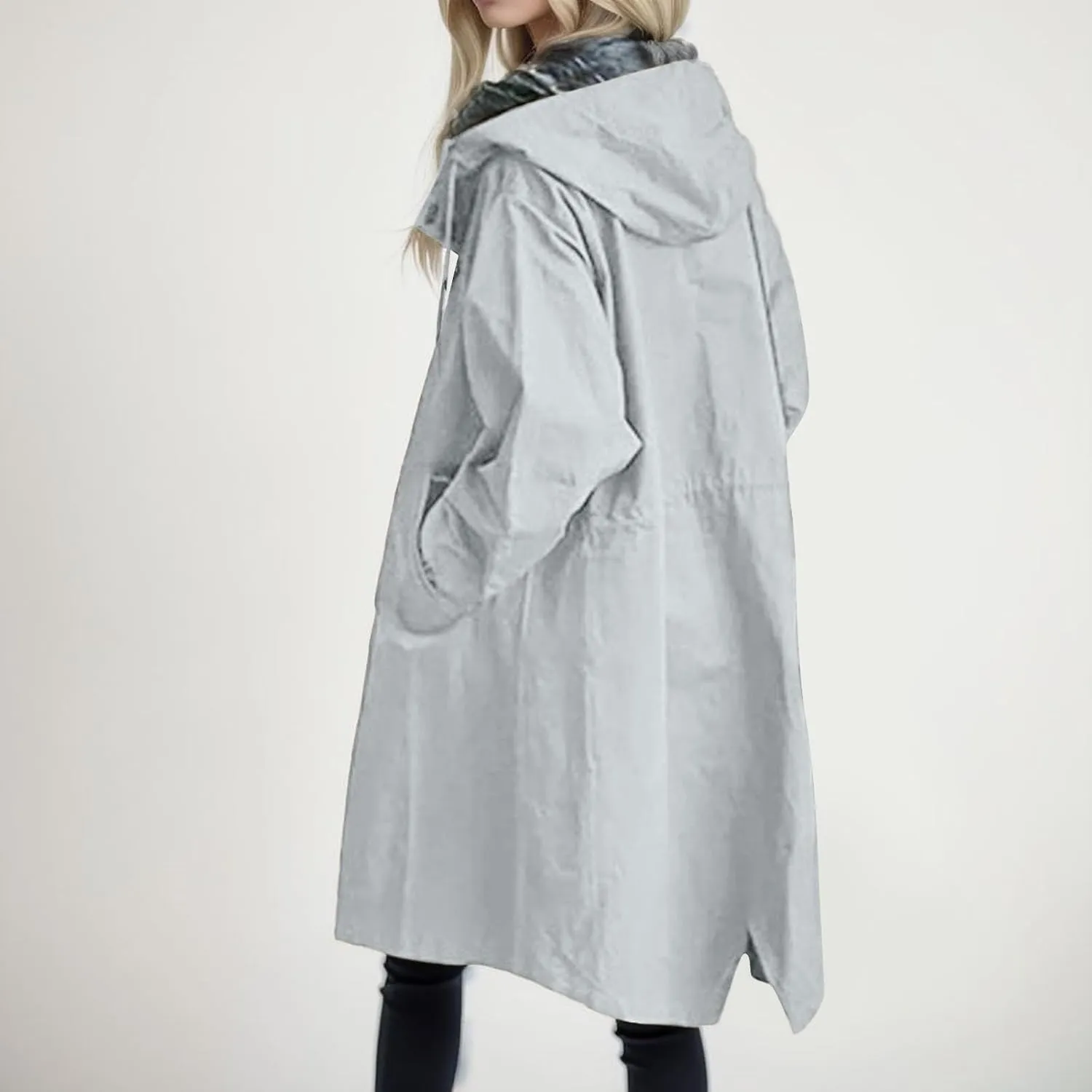 Women's Double Breasted Long Trench Coat Windproof Classic Lapel Slim Overcoat with Belt