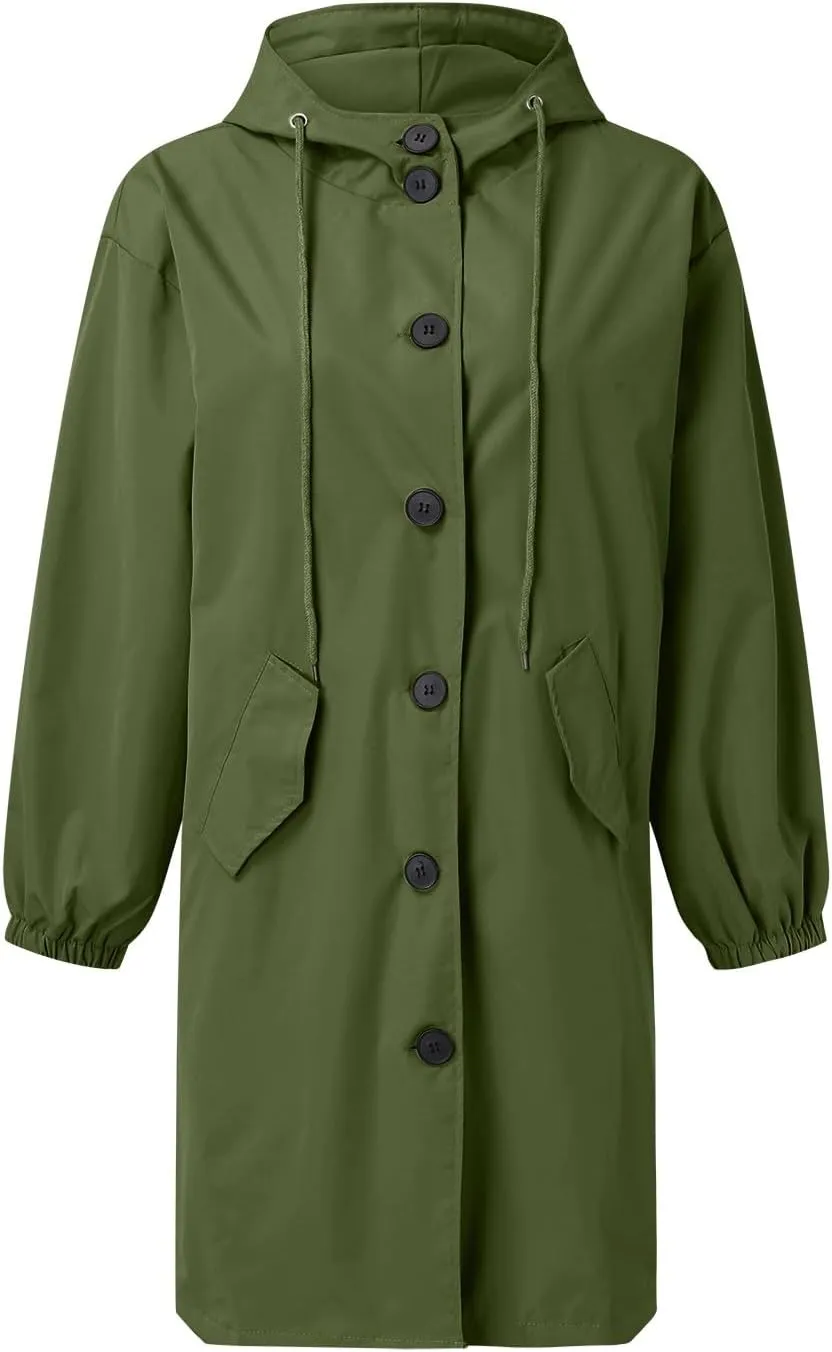 Women's Double Breasted Long Trench Coat Windproof Classic Lapel Slim Overcoat with Belt