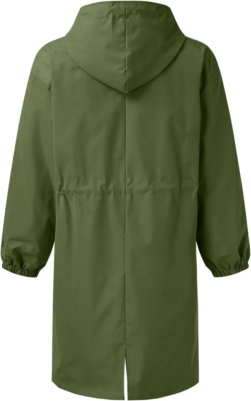 Women's Double Breasted Long Trench Coat Windproof Classic Lapel Slim Overcoat with Belt