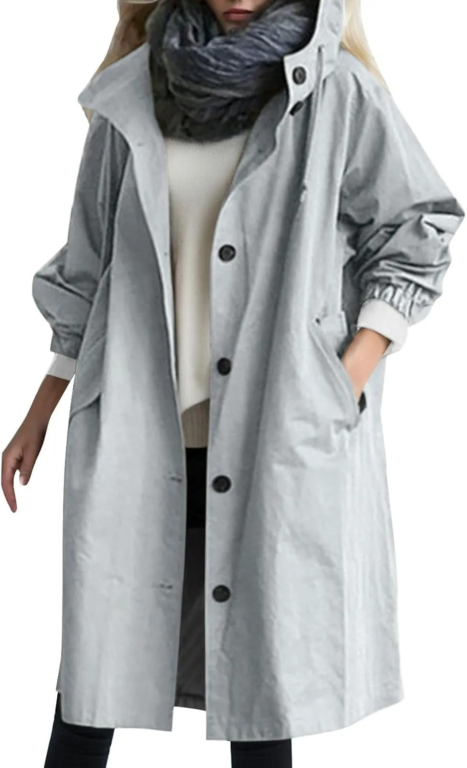 Women's Double Breasted Long Trench Coat Windproof Classic Lapel Slim Overcoat with Belt