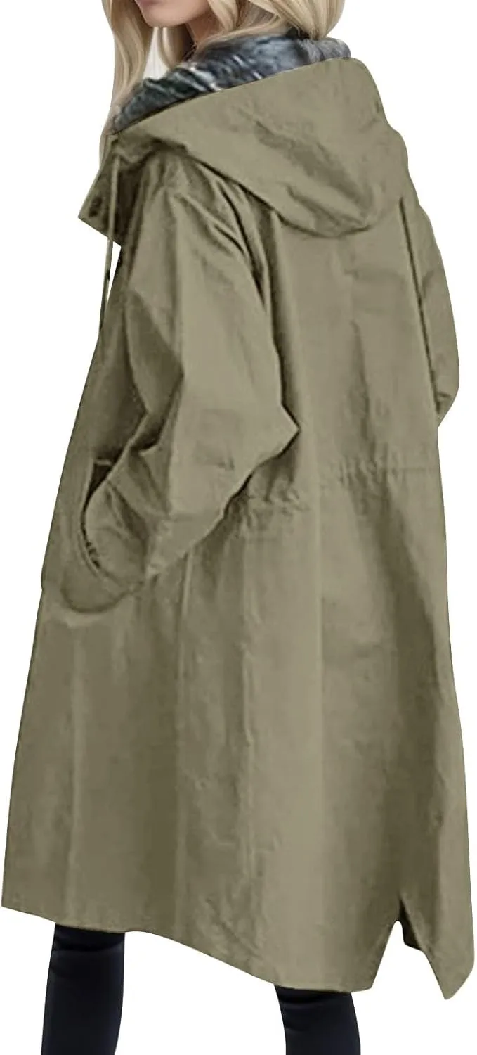 Women's Double Breasted Long Trench Coat Windproof Classic Lapel Slim Overcoat with Belt
