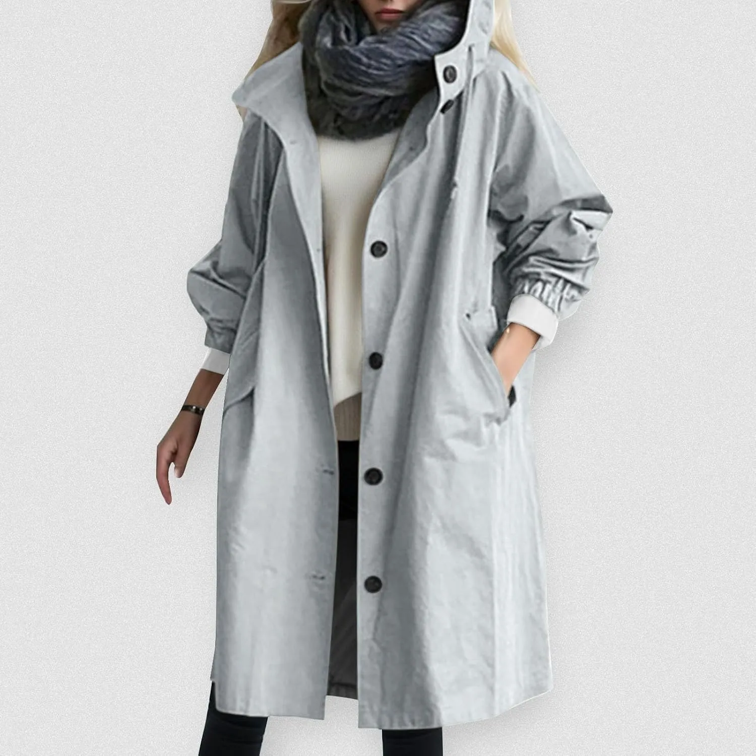 Women's Double Breasted Long Trench Coat Windproof Classic Lapel Slim Overcoat with Belt