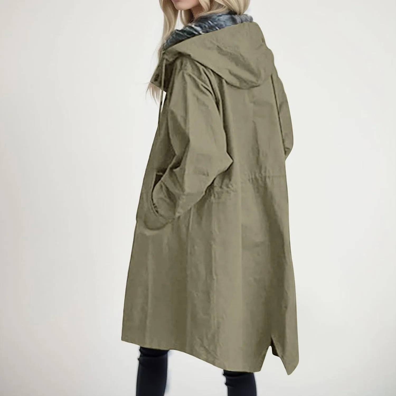 Women's Double Breasted Long Trench Coat Windproof Classic Lapel Slim Overcoat with Belt