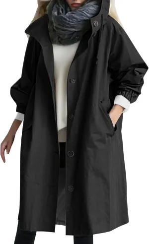 Women's Double Breasted Long Trench Coat Windproof Classic Lapel Slim Overcoat with Belt