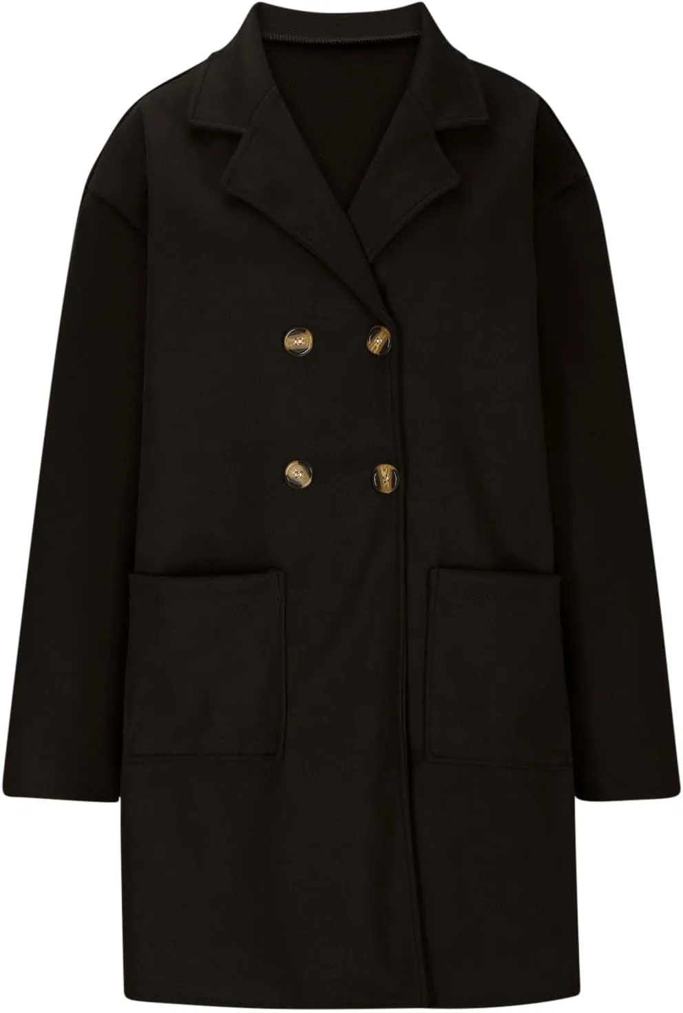 Women's Double Breasted Trench Coats Notch Lapel Midi Long Wool Pea Coat Warm Winter Jackets Overcoat with Pockets