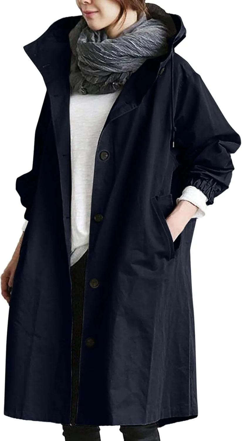 Womens Long Coat Classic Open Front Zip Up Casual Winter Wool Blend Over Pea Coats Long Jackets