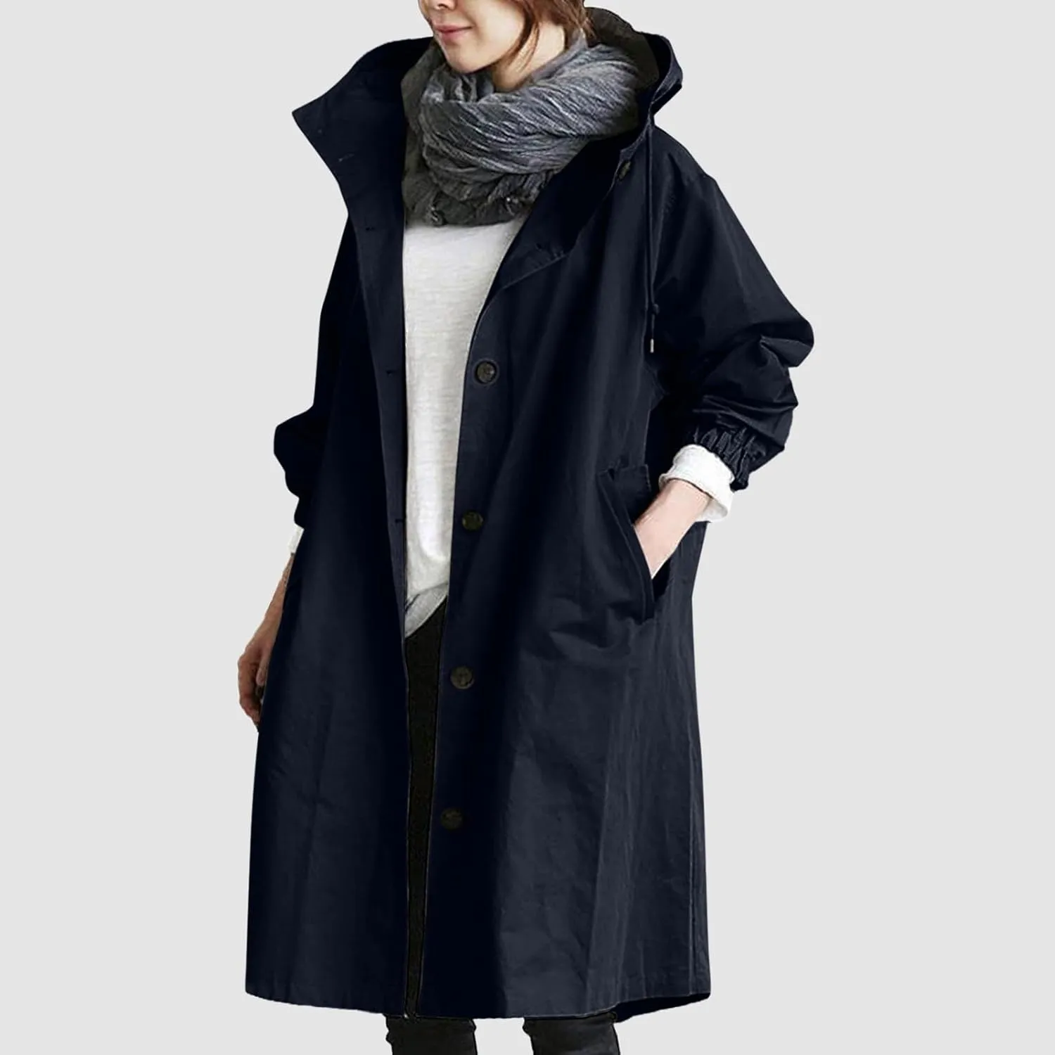 Womens Long Coat Classic Open Front Zip Up Casual Winter Wool Blend Over Pea Coats Long Jackets