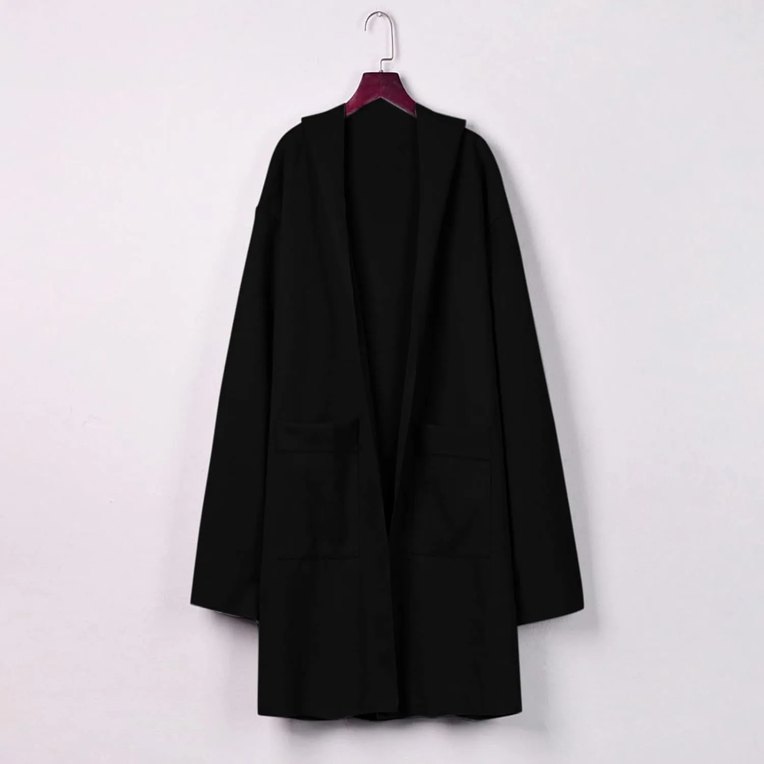 Womens Long Pea Coats Classic Lapel Collar Open Front Wool Blend Trench Coat Dressy Casual Business Midi Long Jackets